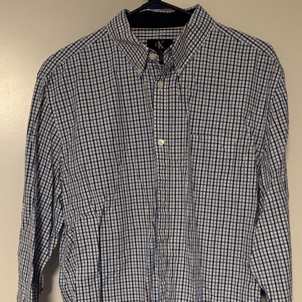 Calvin Klein Navy And White Plaid Men's Shirt